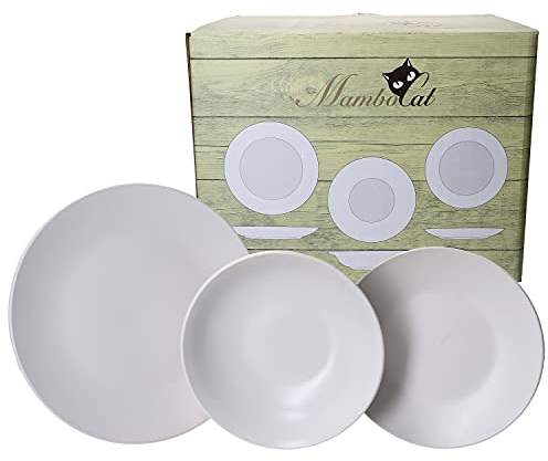 MamboCat White Biata 18-tlg. Teller-Set I Steingut-Geschirr matt-weiß für 6 Personen - zeitlos-elegantes Design I 6x Speiseteller 6x Kuchenteller 6x Suppenteller I Teller-Service 18 Teile