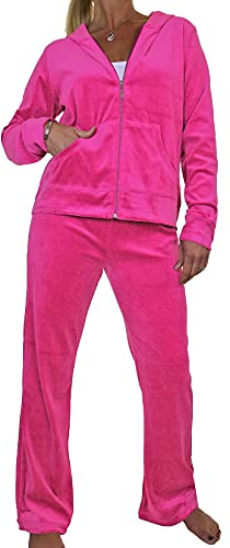 icecoolfashion Womens Plus Size Velour Tracksuit Set Zip Up Sweatshirt & Tie Bottoms Ladies Casual Sportswear Lounge Hot Pink (5XL)