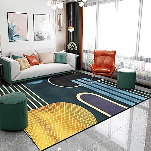 Bereich Teppich Wohnzimmer Teppiche Modern Design Kurzflor Teppiche Dunkel dunkelgrün Gold geometrisch abstrakt orange gelb 160 x 230 cm (5'3''x7'7'')