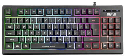 Marvo K607 Kabelgebundene 87-Tasten-Gaming-Tastatur, 3-farbige LED-Hintergrundbeleuchtung, vollständiges Anti-Ghosting, kompaktes Design, TKL-Layout-Membran, Gaming-Tastatur, Schwarz