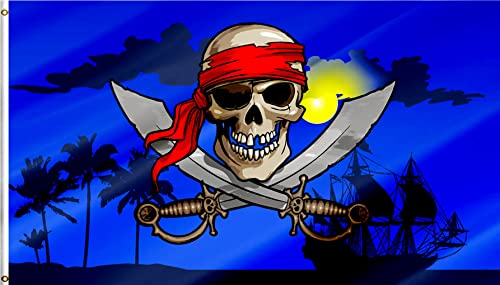 Masquita Doppelseitige Piratenflagge, 90x150 cm, Jolly Roger Piratenschiff-Flagge, lebendige Farben, strapazierfähiger Segeltuchkopf mit 2 Messingösen.