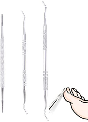 Ingrown Toe Nail File & Lifter Kit- 3PCS Double Sided Stainless Steel Ingrown Toenail Tool Set, Professional Grade Nail Cleaner Treatment Pedicure Tool for Ingrown Toenails Cleaning and Care
