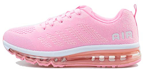 sotirsvs Homme Femme Baskets Chaussures Gym Fitness Sport Sneakers Course Décontractées Sport Jogging Léger Chaussures de Tennis White Pink 35 EU