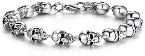 Bandmax Totenkopf Armband Herren Punk Biker Armband Edelstahl Skull Armband Männerarmband Gotik Gliederarmband Schickes Schmuckstück für Halloween Länge 21CM