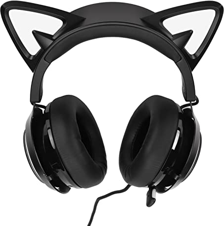 Black Girl Gaming Headset, Detachable Cat Ear Wired Over Ear Headphones with 8 Color Light Effects, Gaming Headphone Wired with Touch Switch, 3 Sound Modes, Accurate Sound Pickup