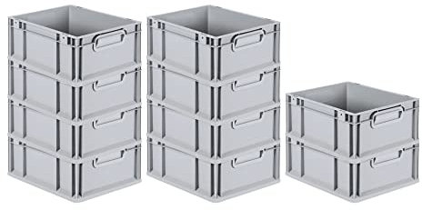 PROREGAL SuperSparSet 10x Eurobox NextGen Grip | HxBxT 17x30x40cm | 16 Liter | Griffe geschlossen | Grau | Eurobehälter, Transportbox, Transportbehälter, Stapelbehälter