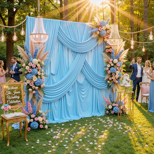 10x8ft Wrinkle Free Baby Blue Backdrop Curtains for Parties, Thick Fabric Backdrop Drapes for Wedding Birthday Photography Baby Shower Party Background