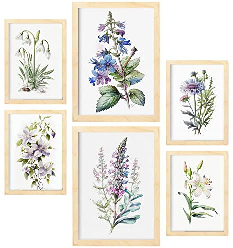 Nacnic Lilien Postern. Vollfarbige Natur- und Botanikdrucke mit Blumenmotiven auf reinweißen Hintergründen. Innenarchitektur und Dekoration. A4 & A3 Holzrahmen.