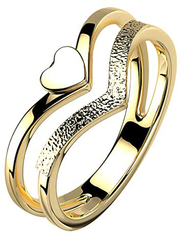 Mianova Damen Ring Edelstahl doppelter Chevron mit Herz Damenring sandgestrahlt Fingerring Gold Größe 59 (18.8)