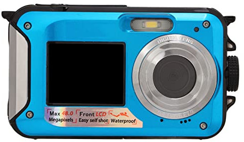 Waterproof Digital Camera, Full HD 2.7K 48MP Cameras with Selfie Dual Screens 16X Digital Zoom Underwater Camera for Snorkeling (Blue)