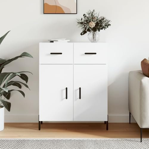 Tino Tech Sideboard aus Holzwerkstoff 69,5x34x90cm Weiß Wohnzimmerschrank Holz Mehrzweckschrank Beistellschrank Klein Esszimmer Schrank Küchenschrank Vorratsschrank Modernes Design