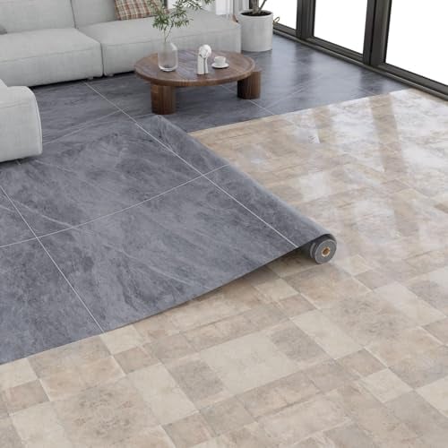 Oxdigi Pavimento in PVC con effetto marmo, vinile impermeabile per soggiorno, cucina, balcone, caravan, ripostiglio, ritagliabile