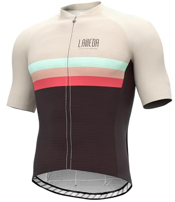 LAMEDA Radtrikot Herren Kurzarm Sommer MTB Rennrad Trikot Fahrradtrikot Atmungsaktive Schnell Trocknen Elastische Fahrrad Short Sleeve Jersey für Radsport Sport Braun&Rosa L