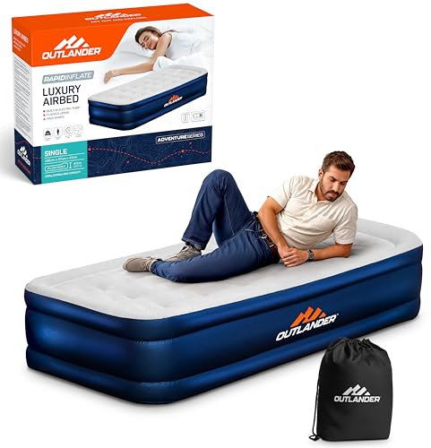 Air Bed Single with Built-in Pump – Premium Flocked Blow-Up Mattress for Adults & Kids, Waterproof Raised Camping Air Mattress with Carry Bag, Fast Inflating airbed for Indoor Outdoor Travel