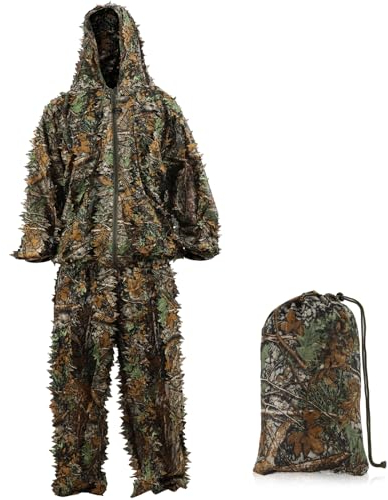 AnExer 3D Tarnanzug Ghillie Suit Dschungel Kostüm Tarnung Woodland Camouflage Anzug Dekoration Festschmuck Tarnkleidung für Halloween Jagd Camping Outdoor Militär Jagd Verdeckt (Grün, XL)