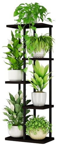 Bamworld Support Plantes Intérieur Étagère 5 Niveaux Porte Plante Intérieur et Porte Plante Extérieur, Étagère Plante en Métal Noir pour Petites Plantes, Supports de Pots de Fleurs pour Salon