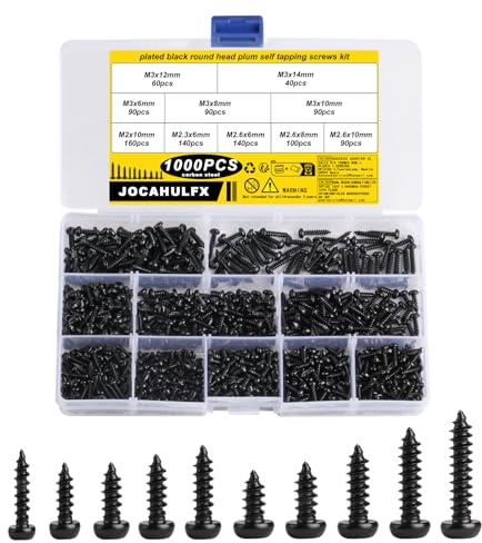 1000 Stück Blechschrauben Selbstschneidende Schrauben, TORX Schrauben Schwarze, M2 M2,3 M2,6 M3 Karosserieschrauben, Linsenkopfschrauben Torx-Flachkopf Schrauben, Bohrschrauben, Holzschrauben