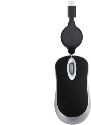 KASFDBMO Ratón con cable USB C para portátiles, mouse con cable, ratón óptico de viaje, cable retráctil para PC, mouse de escritorio, portátil, mouse retráctil USB