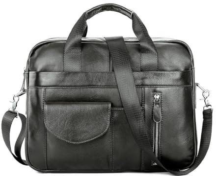 FANDARE Sac à Main Business Porte-Document Homme Sacoche Femme Cuir Véritable Cartable Sacoche Ordinateur Portable Mallette Affaires Sac Bandoulière pour Collège Cours Travail Business Voyage Noir