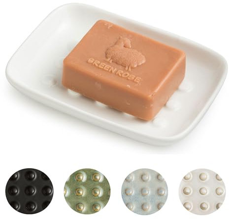 Miamolo Seifenschale, Keramik Seifenhalter Dusche Seifenschale für Bar Seifenschwamm Seifensparer Tablett für Badezimmer Küche Spüle, Weiß