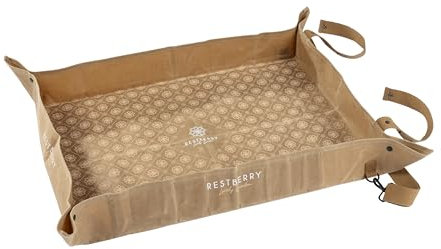 Sallys Pflanzen-Umtopfmatte für Indoor und Outdoor, rollbare Pflanzmatte, tragbare Pflanzenmatte mit einstellbarem Gurt, 90x70 cm, beige Pflanzen