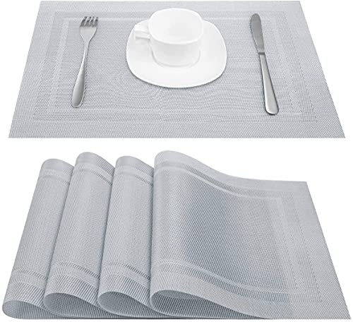 ARTAND Platzsets Abwaschbar 4er Set Vinyl Tischsets für Esstisch Küchen Platzset Dauerhaft PlatzdeckenTischzubehör -4er Set, 01 Silber