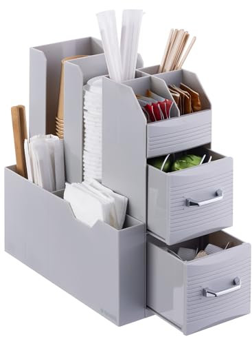 Navaris Kaffee und Tee Organizer Set - Aufbewahrungsbox Kaffeezubehör Zuckersticks Kaffeesahne - Teebeutel Kaffeepads Zubehör Aufbewahrung - Coffee Bar - Grau