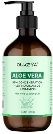 OUKEYA Aloe Vera Gel 500ml, 2% Niacinamide aloevera gel creme gesicht, für Gesicht, Körper & Haare, Bei Sonnenbrand, Rötungen & trockener Haut, Beruhigt, stärkt Hautbarriere & dermatologisch getestet