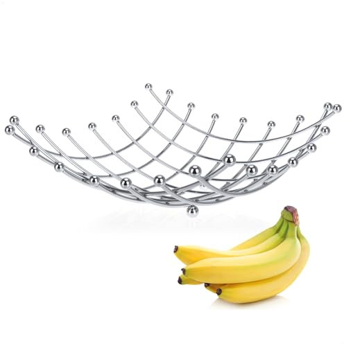 com-four® Frutero de acero inoxidable cromado - Frutero decorativo de color plateado - Frutero de diseño moderno (De color plateado (cromado))
