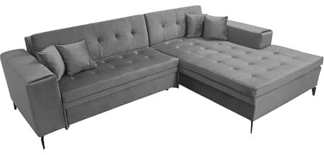 Ecksofa mit Schlaffunktion VELAR L-Form, Sofa Couch mit Bettkasten, 3-Sitzer Eckcouch, Schlafsofa für Wohnzimmer, Big Sofa Couch mit Schlaffunktion (Grau, Ottomane Rechts)
