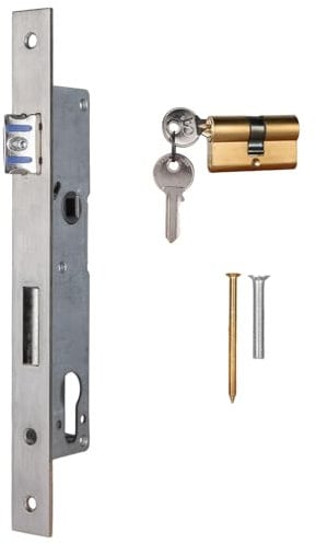 ATTAS Serrure à larder avec cylindre profilé pour portails rotatifs - Distance au canon : 25 mm - Pour porte de jardin - Serrure à cadre tubulaire - Convient pour les profilés de cadre - Serrure de