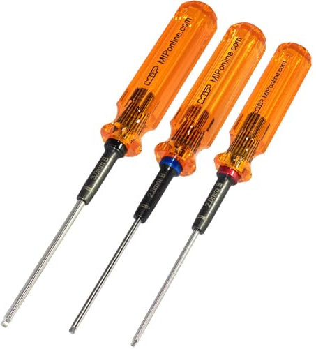 MIP RC Kugelkopf-Sechskant-Schraubendreher-Set 9606 – 3-teiliges Werkzeugset (2,0 mm, 2,5 mm, 3,0 mm) für ferngesteuerte Autos, Hubschrauber, Drohnen, Boote – Präzisions-Sechskant-Inbusschlüssel für