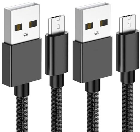 World biz Micro USB Cable, 2Packs 3M Android Charging Cable 3.1A, Micro Charging Cable Braided Compatible with PS4 Controller, Samsung Galaxy J7, S7, S6,Kindle Fire,Tablet (Black)