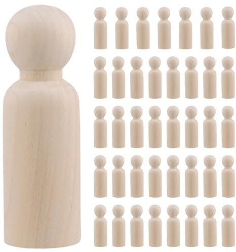 CHUENKUK 40 Stück Holzfiguren zum Bemalen 9 cm, Holzblock Holzmännchen zum Bemalen Basteln für DIY Handwerk
