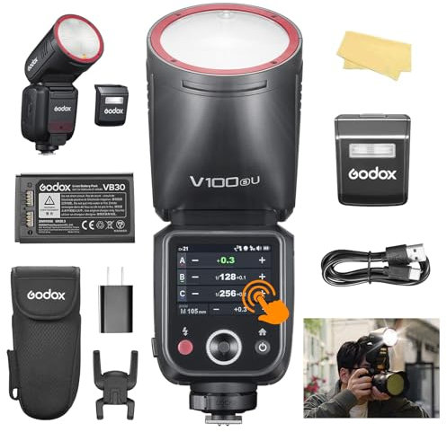 Godox V100S USA Version Blitz für Sony Kamera 100W TTL Global Shutter Rundkopfblitz mit Touchscreen 2980mAh Battrey 70 Full Power aufeinanderfolgender Blitz für Sony ZV-E10, α77II, α99, α77, DSC-RX10