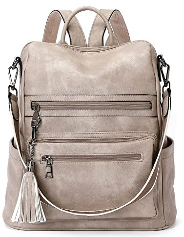TELENA Damen Rucksack Elegant Lederrucksack Freizeitrucksack Rucksack Handtasche 2 in 1 Casual Grau