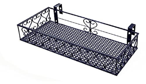 Iron Art Balkon-Pflanzgefäß zum Aufhängen, mit Haken, wasserdichter Blumentopfhalter für Terrasse, Veranda oder Zaun, quadratisches Blumentopf-Regal (Größe: 60 x 25 x 12 cm)