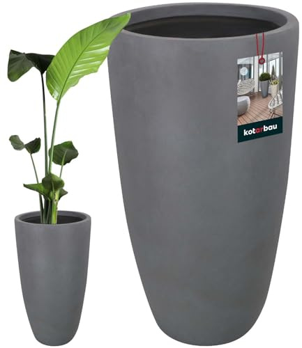 KOTARBAU® Vase haute Pot de fleurs Gris Fiberclay Ecolite Hauteur Vase moderne Aspect béton Vase de sol, gris foncé, ⌀ 42 cm H: 78 cm, Décontractée