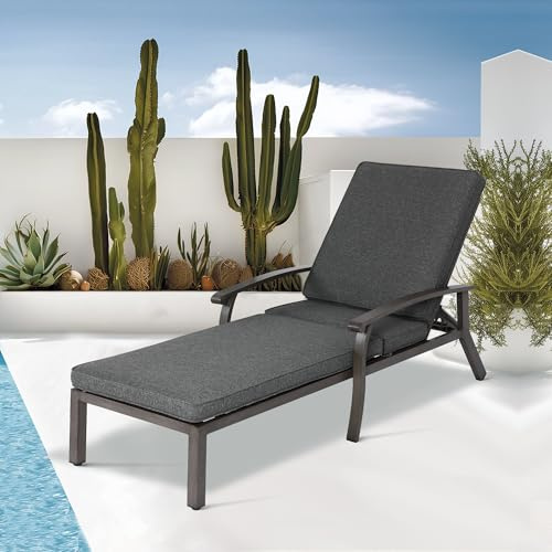 Villeston Sonnenliege, Gartenliege Wetterfest mit Auflage, Oversize Liegestuhl, 5-stufig Verstellbarer Rückenlehne, mit Rädern für Terrasse und Poolbereich, Garten Grau