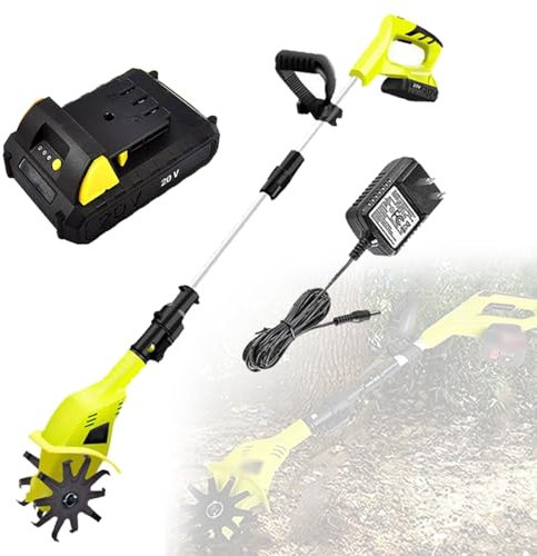 VFMVOYNZ Motozappa da Giardino a Batteria da 20 V - Potente coltivatore del Terreno, Larghezza di Lavorazione 10,5 cm, profondità di Lavorazione 25 cm, Batteria al Litio da 12 Ah, per Giardino, orto
