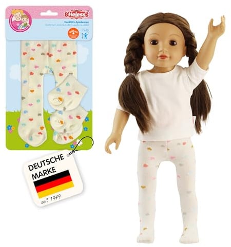 Heless 577 - Puppen-Strumpfhose mit Söckchen ''Herz Konfetti'', in Beige und bunten Herzen, für Puppen und Kuscheltiere der Größe 35-45 cm