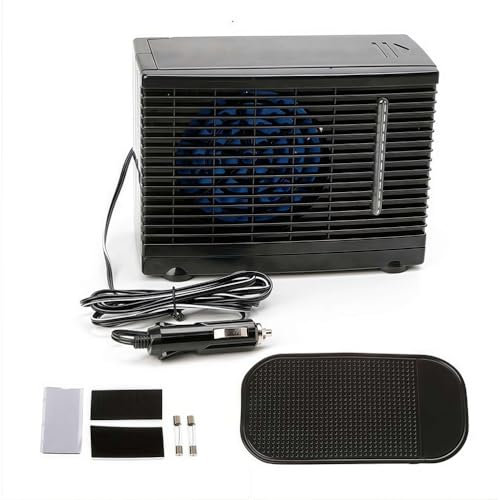 TAUIANE Climatiseur De Voiture 12 V, Mini Ventilateur Portable à éVaporation d'eau, avec 2 Vitesses RéGlables Et RéServoir d'eau Froide, pour VéHicules, Camions, Camping-Cars, SUV Et Bateaux,Noir