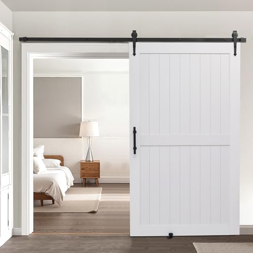 VEVOR Sliding Barn Door, 1219 x 2134mm, High-Strength MDF Panel, Barn Door with Hardware Kit, Water-Proof PVC Surface, Easy to Install, H-Frame, Smoothly and Quietly Sliding for Living Room, Bathroom