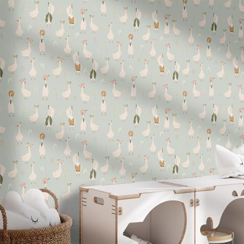 Sticky Back Plastic Light Green Goose Wallpaper Peel and Stick Worktop Vinyl Covering Kitchen Bathroom Bedroom Furniture Art Deco Self Adhesive Wallpaper 38.6x120.6 cm