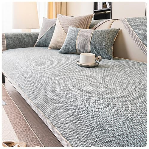 Sofa Überzug Vintage Sofabezug Weiche rutschfest Sofaschoner Gewebte Baumwolle und Leinen 1/2/3/4 Sitzer Couch Überzug Sofaüberwürfe für U Form L Form Sektionssofa(Gray-Green,90 * 210cm)