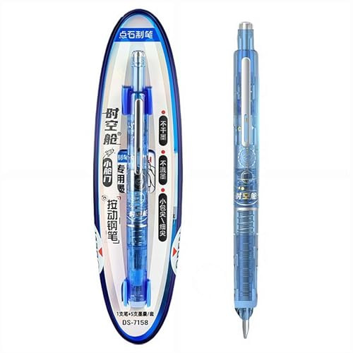 Fountain Pen Retractable, Portable Retractable Fountain Pen, Blue & Black Ink Transparent Barrel FountainPen, Medium Nib Transparent Barrel For Calligraphy, Smooth Writing No Leaking (Blue)