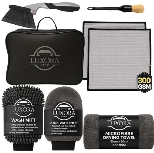 Car Cleaning Kit – Premium Car Washing Kit with Microfibre Towels, Wash Mitts & 800GSM Drying Towel for Exterior Valeting