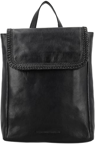 Hide & Stitches - Handtasche Rucksack Damen Leder - Kleiner City - Schwarz | Rucksack mit Geflochtener Klappe & Reißverschluss, Kartenfächer, Handyfach, Verstellbare Lederriemen, 100% Leder