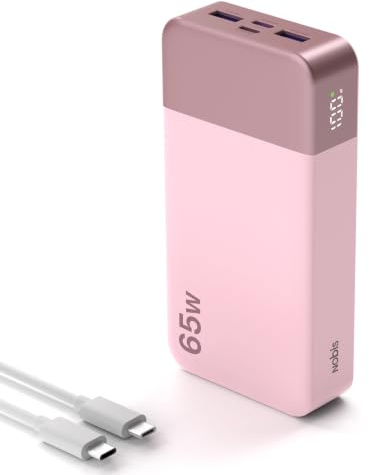 NOBIS 65W 20.000 mAh PD QC Schnelllade Powerbank mit Digitalanzeige | 2×USB-C(Ein/Aus) & 2×USB-A(Ans), geeignet für Laptops, Handys, Tablets, Kopfhörer