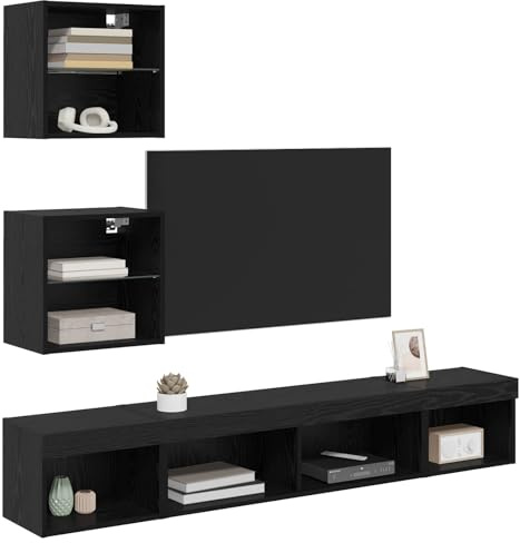 vidaXL TV Wand Einheiten mit LED 5 STK. Schwarz Eichen-Optik